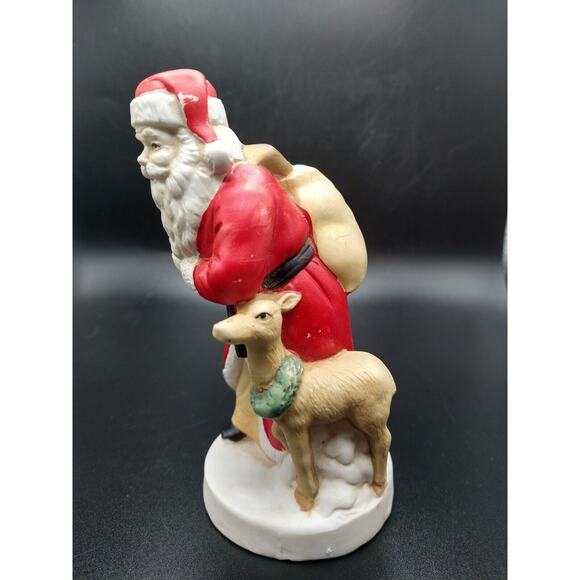 Santa Claus Vintage Porcelain Figure Deer Sack 5.25” Tall Christmas Holiday Deco - Picture 3 of 10